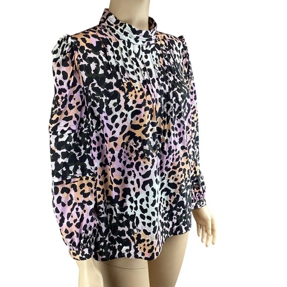 Veronica Beard Top Size 10 Lety Leopard‎ Print Silk Blend Blouse - Picture 3 of 9